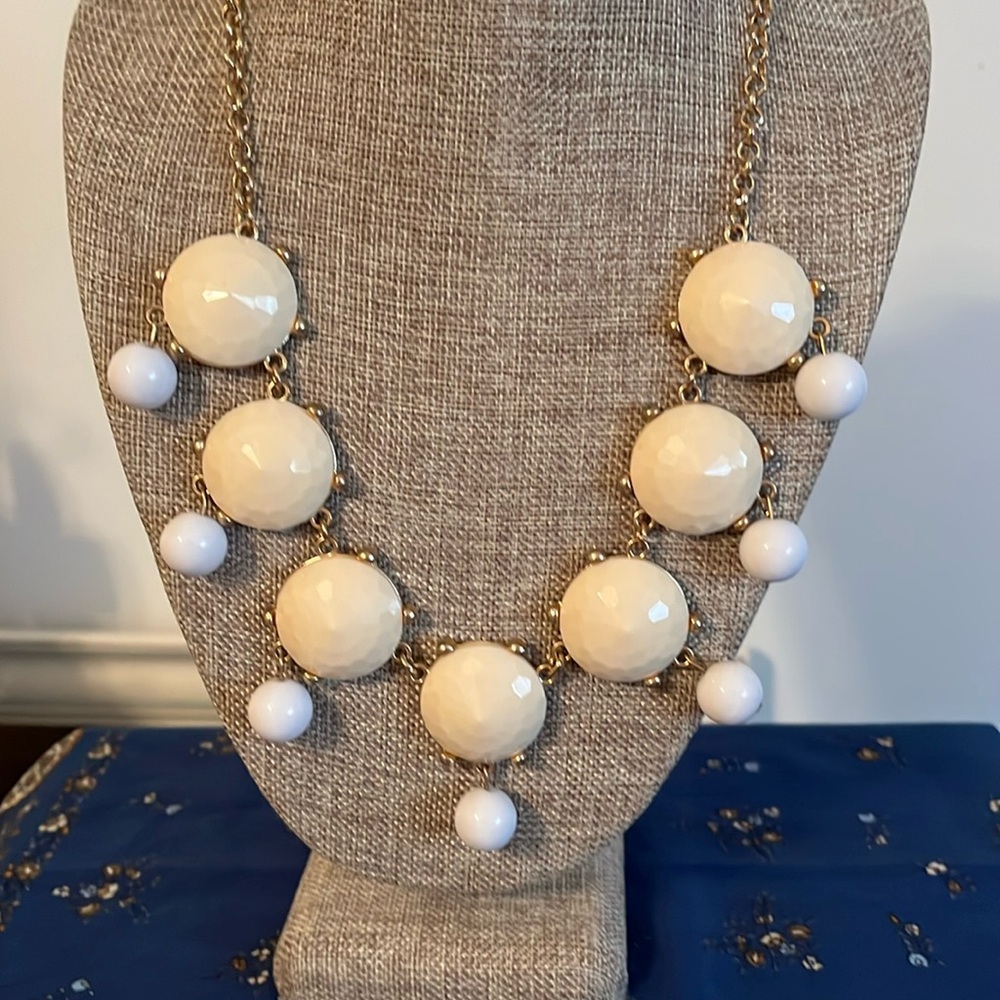 Statement necklace with cream and white beading